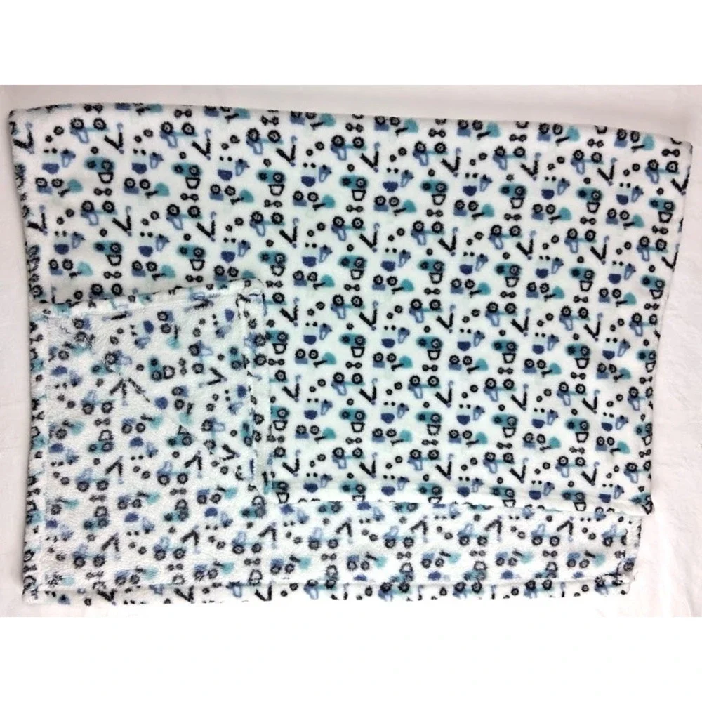 Crevent Baby Construction‎ Vehicles Blanket White Blue Dump Truck Fleece 30x40